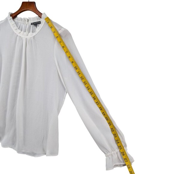 Adrianna Papell Clip Dot Blouse Womens White Long Sleeve Pleated Neck Top Sz M - Picture 8 of 8